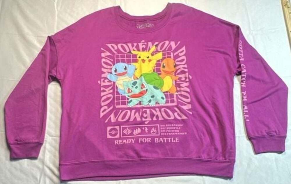 Pokémon Ready For Battle Graphic Pullover Crewneck Sweatshirt Large Purple